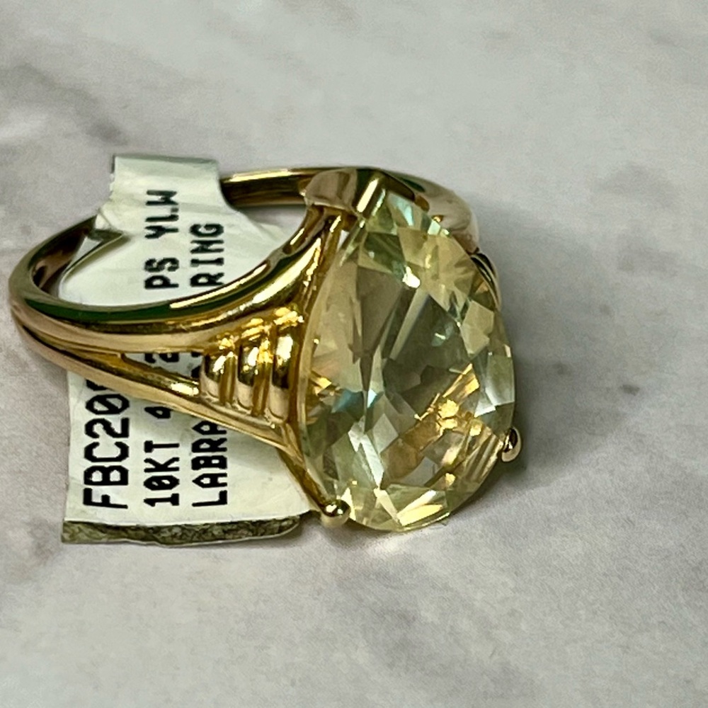 10k Gold Yellow Labradorite Faceted Pear Shape 4.72ct Ring Size 7.25 - Picture 3 of 7